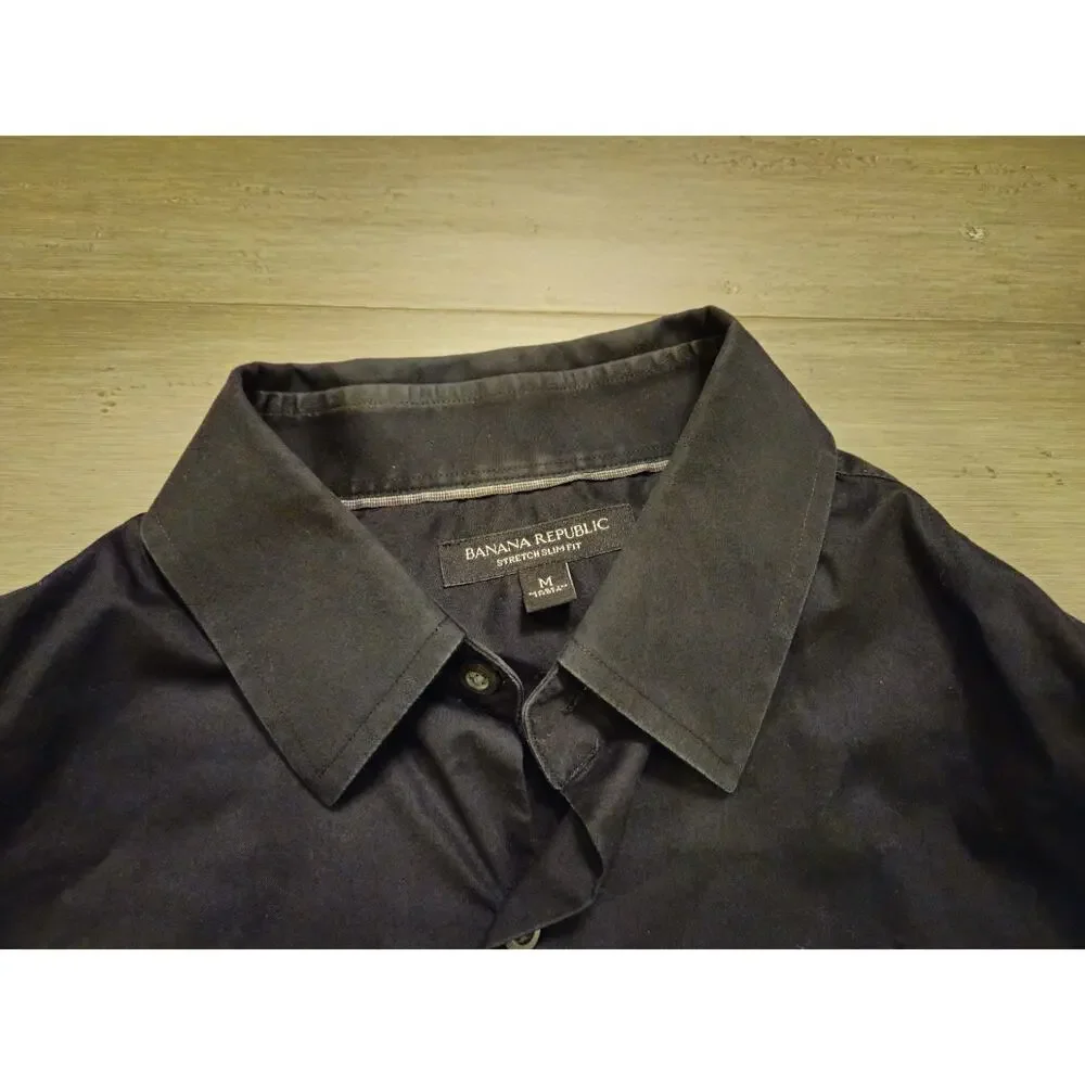 Banana Republic Dress Shirt Men M Black Grant Fit Cotton Long Sleeve